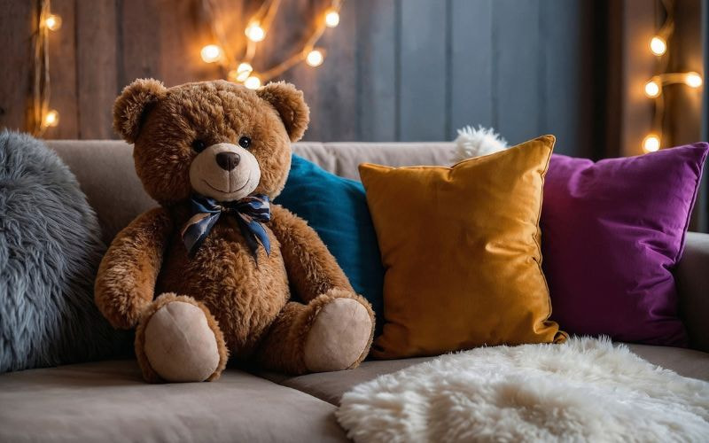 Phân vùng góc làm việc và phòng khách bằng ánh sáng cùng nội thất