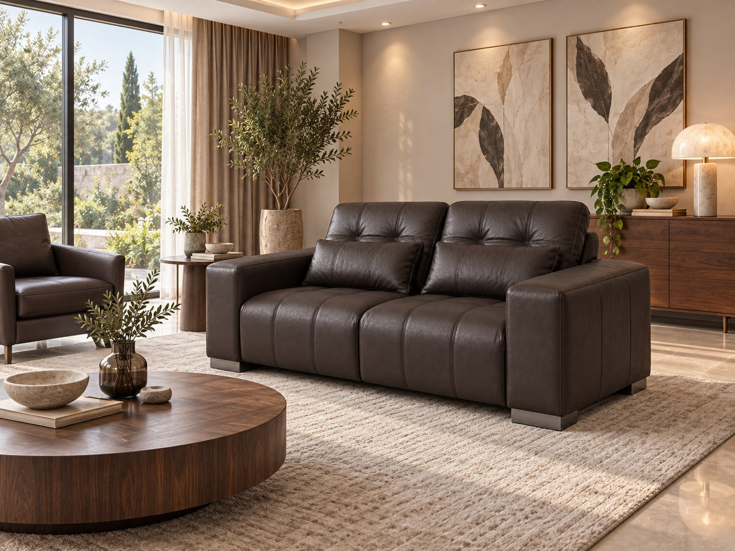 Sofa đôi Roma TLI màu tối trong phòng khách Sofa đôi Roma TLI màu tối trong phòng khách