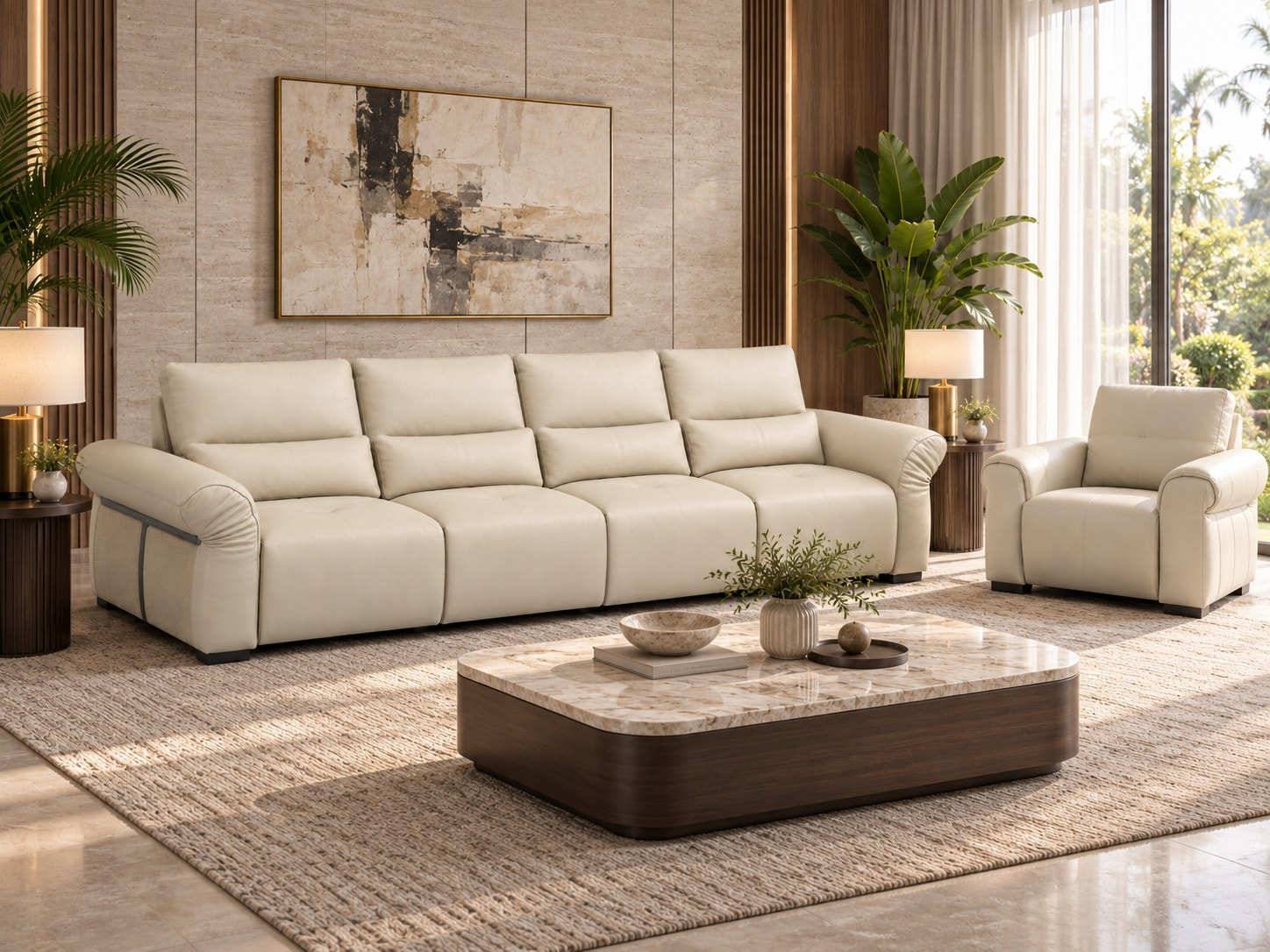 Mẫu sofa da dáng văng màu xanh đậm trong thư viện sofa TLI